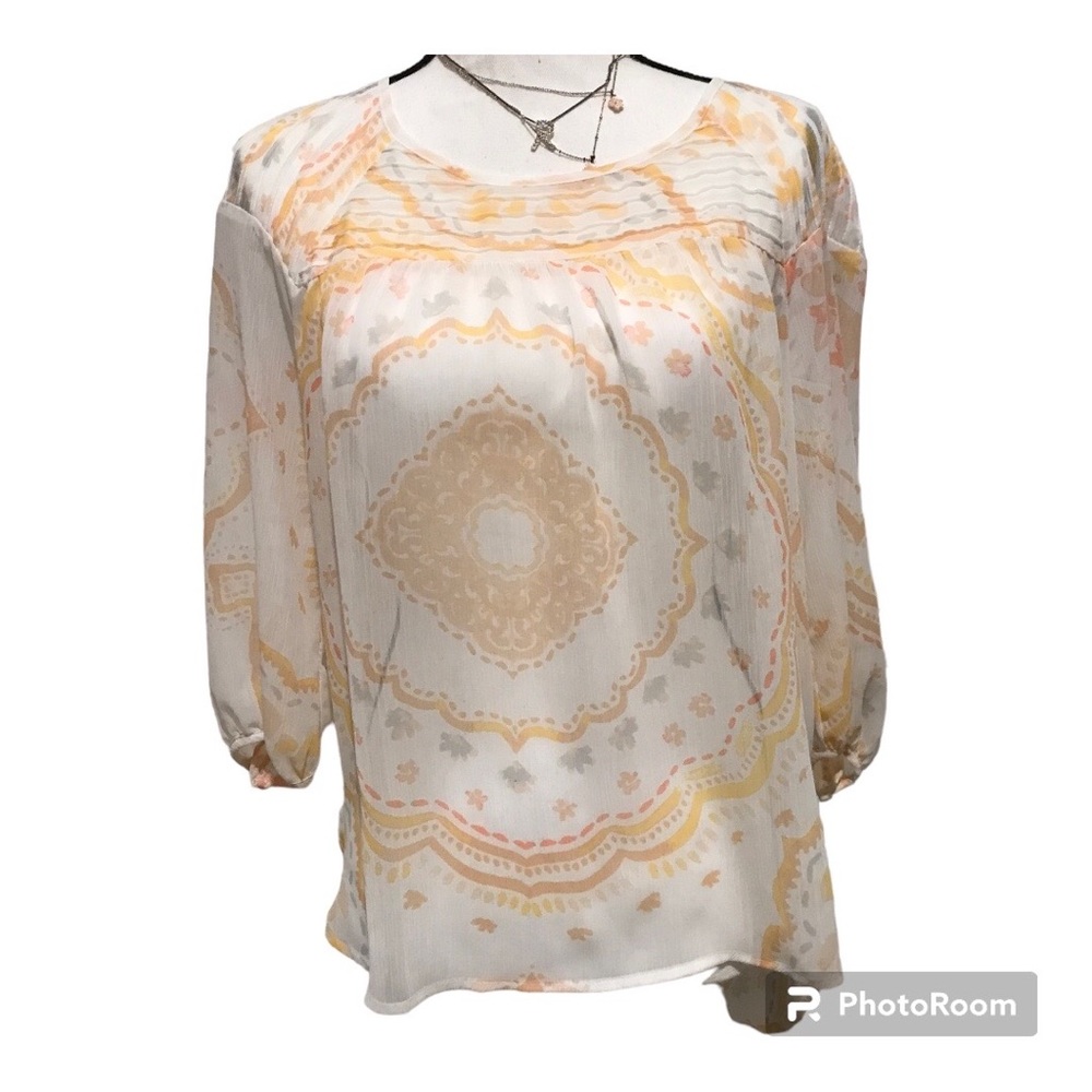 LC Lauren Conrad NWT Sheer Scoopneck Pintuck Peasant 3/4 length Sleeve Top